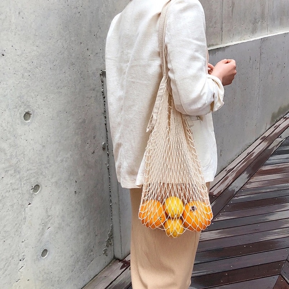 Parisienne Cotton Market Open Net Tote Bag Beige - Picture 4 of 7